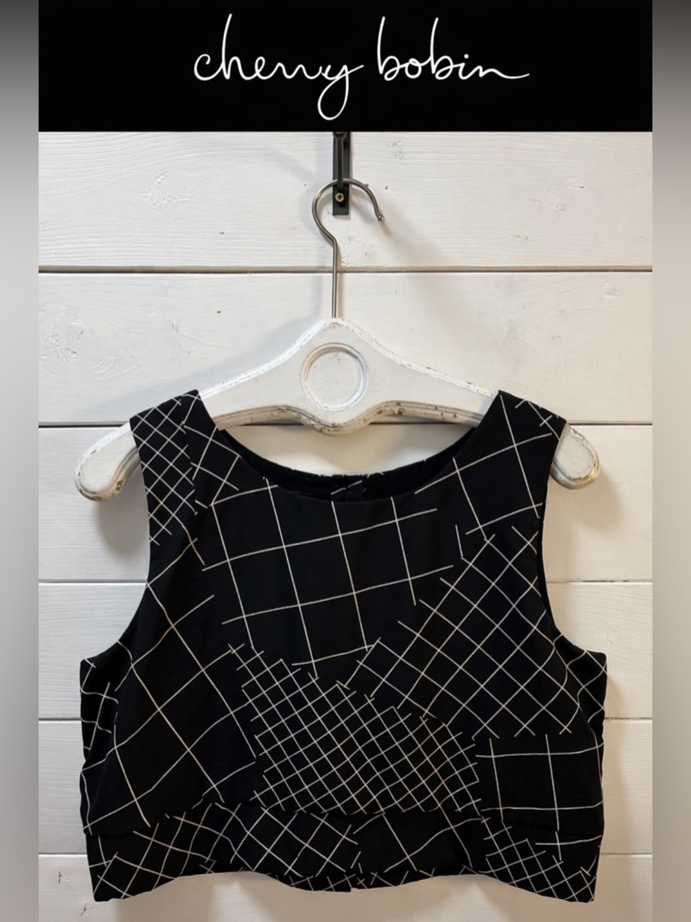 CHERRY BOBIN Black Patterned Cropped Top Size L